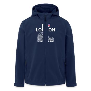 I Love London Cool Colosseum Flagge des Vereinigten Königreichs - Recycelte Männer Softshell-Jacke von Stanley/Stella - Navy - Vorne - AI Model Male 185 light (185cm)