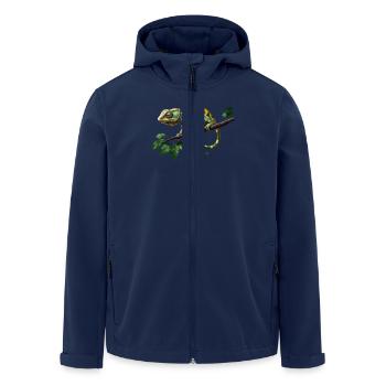 Caméléon coloré sur branche dans la jungle verte - Veste softshell homme en polyester recyclé Stanley/Stella - marine - Devant - AI Model Male 185 light (185cm)