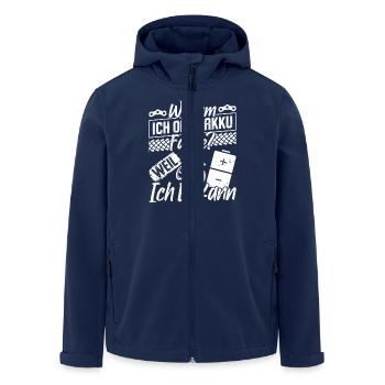 Radfahrer WARUM ICH OHNE AKKU FAHRE? Lustiges - Recycelte Männer Softshell-Jacke von Stanley/Stella - Navy - Vorne - AI Model Male 185 light (185cm)