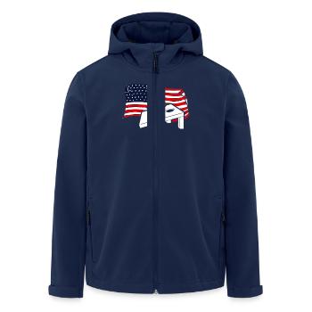Cornhole Spieler Amerikanische Flagge - Recycelte Männer Softshell-Jacke von Stanley/Stella - Navy - Vorne - AI Model Male 185 light (185cm)
