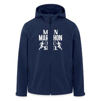 Läufer MEIN MARATHON MEIN SPIEL Lustiges - Recycelte Männer Softshell-Jacke von Stanley/Stella - Navy - Vorne - AI Model Male 185 light (185cm)