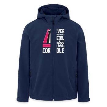 Never Underestimate a Girl Cornhole Player - Men’s Recycled Softshell Jacket by Stanley/Stella - navy - Front - AI Model Male 185 light (185cm)