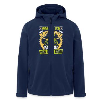 E-Bike WARUM ICH MIT AKKU FAHRE? WEIL ICHS KANN - Recycelte Männer Softshell-Jacke von Stanley/Stella - Navy - Vorne - AI Model Male 185 light (185cm)