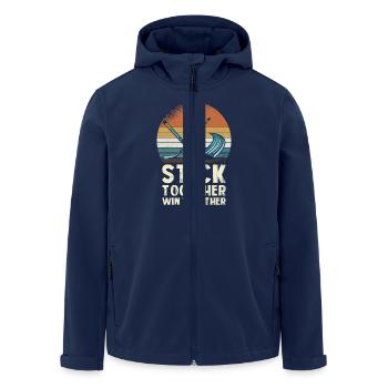Stick Together Win Together Hockey Graphics - Men’s Recycled Softshell Jacket by Stanley/Stella - navy - Front - AI Model Male 185 light (185cm)