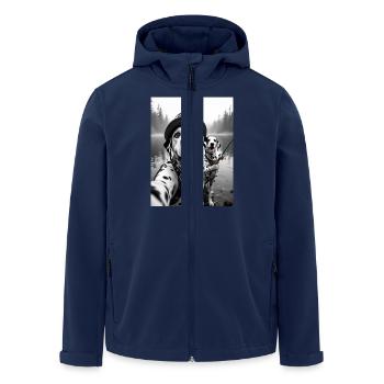 Fischerei Dalmatiner Hund Selfie - Recycelte Männer Softshell-Jacke von Stanley/Stella - Navy - Vorne - AI Model Male 185 light (185cm)