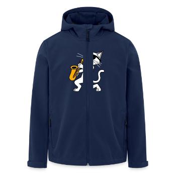Drôle de chat avec lunettes de soleil et saxophone - Veste softshell homme en polyester recyclé Stanley/Stella - marine - Devant - AI Model Male 185 light (185cm)