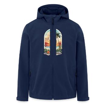 Tropical beach idyll with palm trees and beer - Men’s Recycled Softshell Jacket by Stanley/Stella - navy - Front - AI Model Male 185 light (185cm)