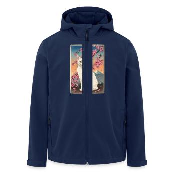 White Cat Mount Fuji Cherry Blossom - Men’s Recycled Softshell Jacket by Stanley/Stella - navy - Front - AI Model Male 185 light (185cm)