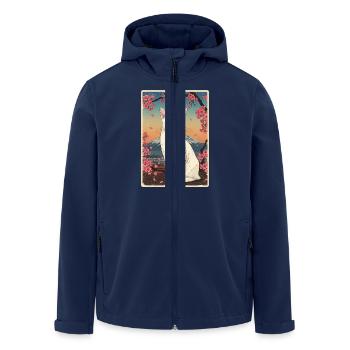 White Cat Cherry Blossom - Men’s Recycled Softshell Jacket by Stanley/Stella - navy - Front - AI Model Male 185 light (185cm)