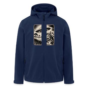 Katze und UFO Begegnung Abenteuer - Recycelte Männer Softshell-Jacke von Stanley/Stella - Navy - Vorne - AI Model Male 185 light (185cm)