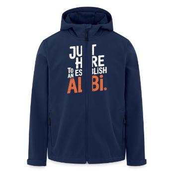 Juste ici pour créer un alibi – Drôle - Veste softshell homme en polyester recyclé Stanley/Stella - marine - Devant - AI Model Male 185 light (185cm)