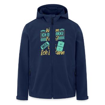 Radfahrer WARUM ICH OHNE AKKU FAHRE? Lustiges - Recycelte Männer Softshell-Jacke von Stanley/Stella - Navy - Vorne - AI Model Male 185 light (185cm)