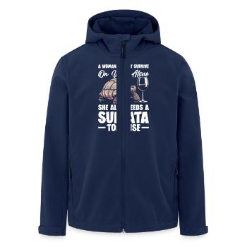 Eine Frau Kann Nicht Allein Auf Wein Überleben, - Recycelte Männer Softshell-Jacke von Stanley/Stella - Navy - Vorne - AI Model Male 185 light (185cm)