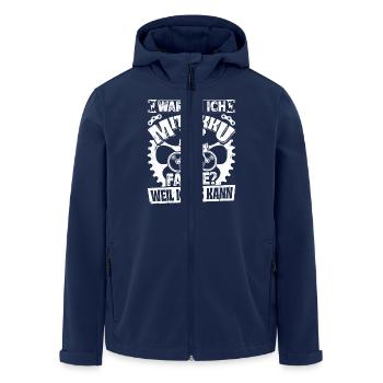 E-Bike WARUM ICH MIT AKKU FAHRE? WEIL ICHS KANN - Recycelte Männer Softshell-Jacke von Stanley/Stella - Navy - Vorne - AI Model Male 185 light (185cm)