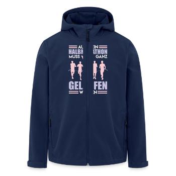 Läufer AUCH HALBMARATHON MUSS GELAUFEN WERDEN - Recycelte Männer Softshell-Jacke von Stanley/Stella - Navy - Vorne - AI Model Male 185 light (185cm)