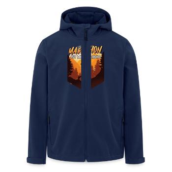 Läufer MARATHON RUNNING IS MY CARDIO Lustiges - Recycelte Männer Softshell-Jacke von Stanley/Stella - Navy - Vorne - AI Model Male 185 light (185cm)