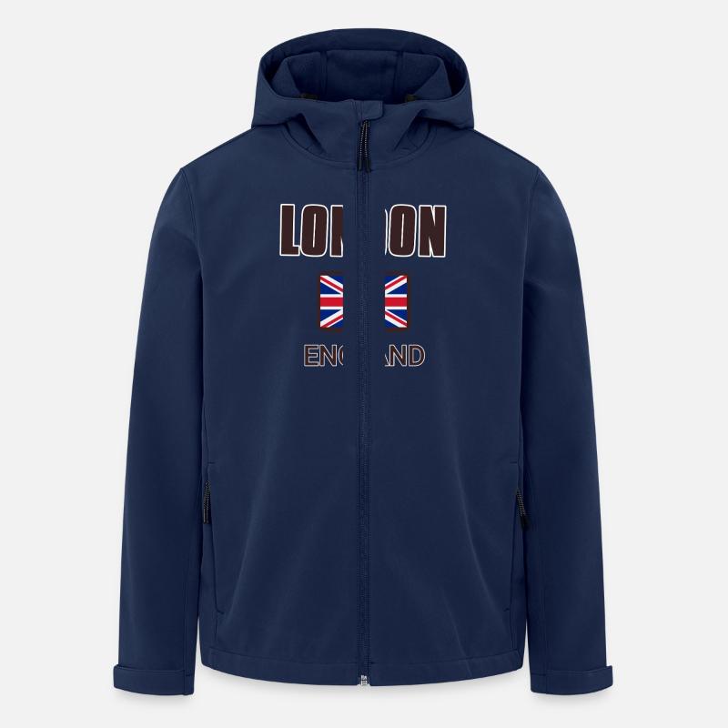 Londres, Angleterre, avec drapeau de l’Angleterre - Veste softshell homme en polyester recyclé Stanley/Stella - marine