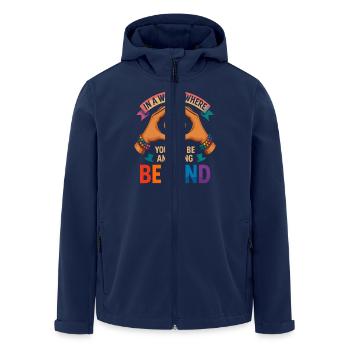 Be Kind - Rainbow Heart Design - Men’s Recycled Softshell Jacket by Stanley/Stella - navy - Front - AI Model Male 185 light (185cm)