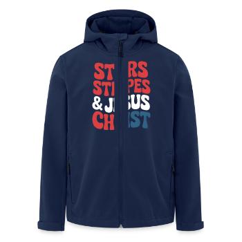 Croyant américain chrétien 4 juillet Jésus - Veste softshell homme en polyester recyclé Stanley/Stella - marine - Devant - AI Model Male 185 light (185cm)
