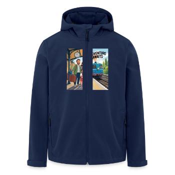 URLAUB MIT DER FAMILIE, DAS ABENTEUER WARTET AUF SIE - Recycelte Männer Softshell-Jacke von Stanley/Stella - Navy - Vorne - AI Model Male 185 light (185cm)