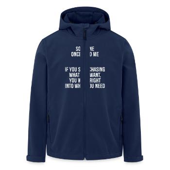Quelqu’un m’a dit un jour que si vous arrêtez de courir après ce que vous avez fait. - Veste softshell homme en polyester recyclé Stanley/Stella - marine - Devant - AI Model Male 185 light (185cm)