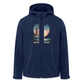 Na denn man tau - lighthouse and wave in the - Men’s Recycled Softshell Jacket by Stanley/Stella - navy - Front - AI Model Male 185 light (185cm)