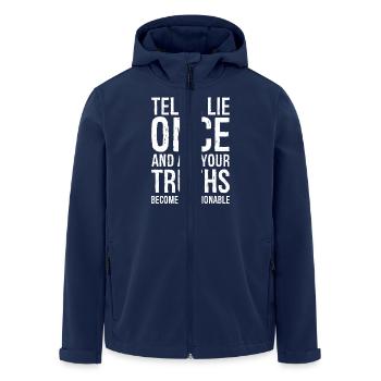 tell a lie once and all your truths become ques - Men’s Recycled Softshell Jacket by Stanley/Stella - navy - Front - AI Model Male 185 light (185cm)