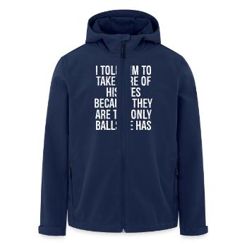 I told him to take care of his eyes because the - Men’s Recycled Softshell Jacket by Stanley/Stella - navy - Front - AI Model Male 185 light (185cm)