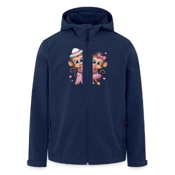 Cute Monkey Love With Heart And Pink Bow - Men’s Recycled Softshell Jacket by Stanley/Stella - navy - Front - AI Model Male 185 light (185cm)