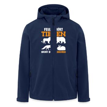 Tierschutz FELL GEHÖRT ZU TIEREN NICHT MENSCHEN - Recycelte Männer Softshell-Jacke von Stanley/Stella - Navy - Vorne - AI Model Male 185 light (185cm)