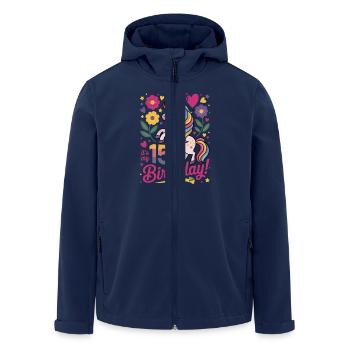 15. Geburtstag Einhorn Blumen Herz Pastell - Recycelte Männer Softshell-Jacke von Stanley/Stella - Navy - Vorne - AI Model Male 185 light (185cm)