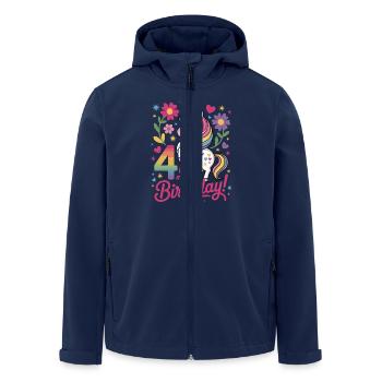Einzigartiges Einhorn It’s My 4th Birthday Motiv - Recycelte Männer Softshell-Jacke von Stanley/Stella - Navy - Vorne - AI Model Male 185 light (185cm)