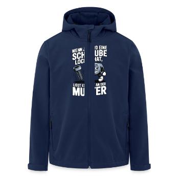 Wenn jemand eine Schraube locker hat Mutter Spruch - Recycelte Männer Softshell-Jacke von Stanley/Stella - Navy - Vorne - AI Model Male 185 light (185cm)