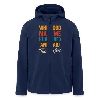 When God created me, he smiled and said: - Men’s Recycled Softshell Jacket by Stanley/Stella - navy - Front - AI Model Male 185 light (185cm)