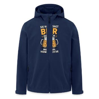Sie hat gesagt: Bier oder ich. Ich vermisse Sie - Recycelte Männer Softshell-Jacke von Stanley/Stella - Navy - Vorne - AI Model Male 185 light (185cm)