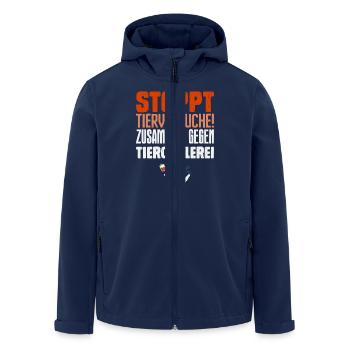 Tierschutz STOPPT TIERVERSUCHE ZUSAMMEN GEGEN - Recycelte Männer Softshell-Jacke von Stanley/Stella - Navy - Vorne - AI Model Male 185 light (185cm)