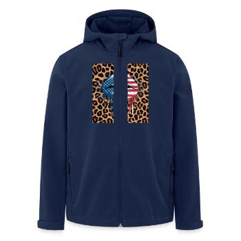 Leopard Lippen mit USA Flagge - Recycelte Männer Softshell-Jacke von Stanley/Stella - Navy - Vorne - AI Model Male 185 light (185cm)