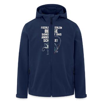 Fischlein beiße – Witziger Angler Reim - Recycelte Männer Softshell-Jacke von Stanley/Stella - Navy - Vorne - AI Model Male 185 light (185cm)