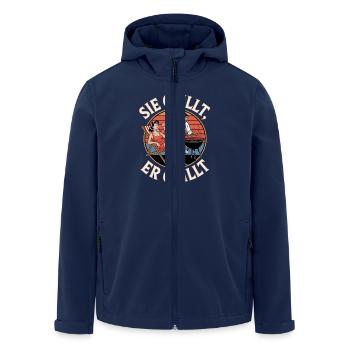 You Chill He Grills Vintage BBQ Illustration - Men’s Recycled Softshell Jacket by Stanley/Stella - navy - Front - AI Model Male 185 light (185cm)