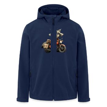 Drôle de petit raton laveur sur moto - Veste softshell homme en polyester recyclé Stanley/Stella - marine - Devant - AI Model Male 185 light (185cm)