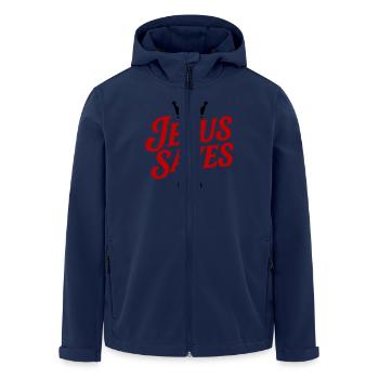 Jesus Rettet Kreuz - Recycelte Männer Softshell-Jacke von Stanley/Stella - Navy - Vorne - AI Model Male 185 light (185cm)