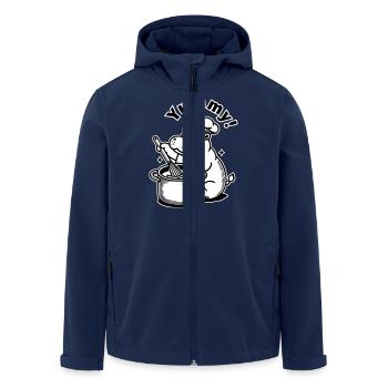 Cute Hippo cooking a meal - "Yummy!" Design - Men’s Recycled Softshell Jacket by Stanley/Stella - navy - Front - AI Model Male 185 light (185cm)