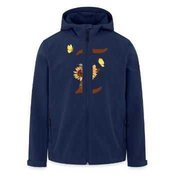 Buchstabe e Sonnenblume Schmetterling - Recycelte Männer Softshell-Jacke von Stanley/Stella - Navy - Vorne - AI Model Male 185 light (185cm)