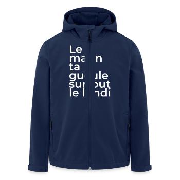 Le matin, ta gueule! - Veste softshell homme en polyester recyclé Stanley/Stella - marine - Devant - AI Model Male 185 light (185cm)
