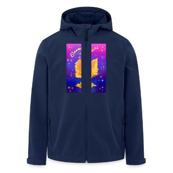 An Orange Cosmic Cyber Bird - Men’s Recycled Softshell Jacket by Stanley/Stella - navy - Front - AI Model Male 185 light (185cm)