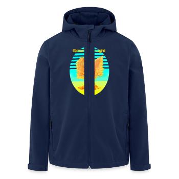 Leuchtend Orange Cyber Bird: Vogel der Glücklichen - Recycelte Männer Softshell-Jacke von Stanley/Stella - Navy - Vorne - AI Model Male 185 light (185cm)