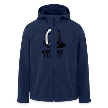 Weltkugel / World Globe - Save The Planet_2c - Recycelte Männer Softshell-Jacke von Stanley/Stella - Navy - Vorne - AI Model Male 185 light (185cm)