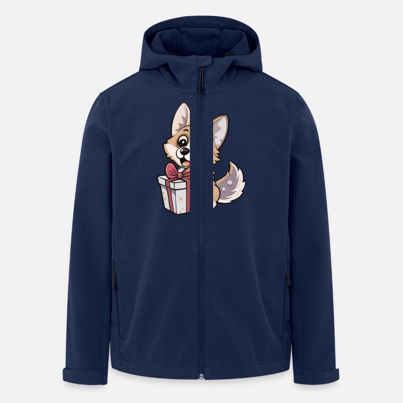 Niedlicher Wolf packt Geschenk aus - Recycelte Männer Softshell-Jacke von Stanley/Stella - Navy