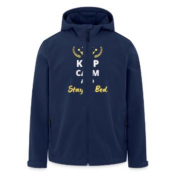 "Keep Calm and Stay in Bed" - Men’s Recycled Softshell Jacket by Stanley/Stella - navy - Front - AI Model Male 185 light (185cm)