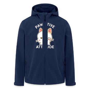 Pfotenhaltung - Katze macht das V-Zeichen - Recycelte Männer Softshell-Jacke von Stanley/Stella - Navy - Vorne - AI Model Male 185 light (185cm)